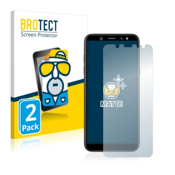 Vorderseite einer Produktverpackung mit dem Markenlogo BROTECT. Daneben ist das Gerät Samsung Galaxy A6 2018 mit dem zugehörig