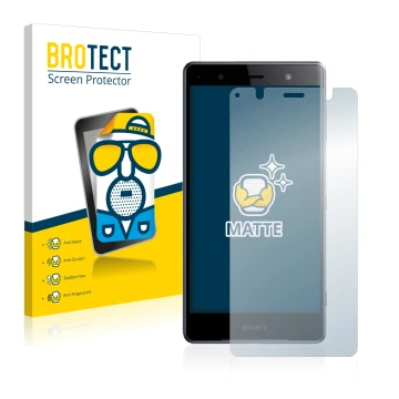Vorderseite einer Produktverpackung mit dem Markenlogo BROTECT. Daneben ist das Gerät Sony Xperia XZ2 Premium mit dem zugehöri