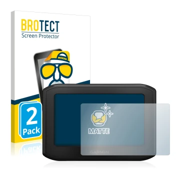 Vorderseite einer Produktverpackung mit dem Markenlogo BROTECT. Daneben ist das Gerät Garmin zumo 396 LMT-S mit dem zugehörige