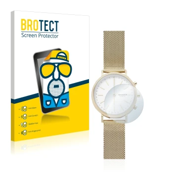 Vorderseite einer Produktverpackung mit dem Markenlogo BROTECT. Daneben ist das Gerät Skagen Hybrid Smartwatch Mini Hald (34 m