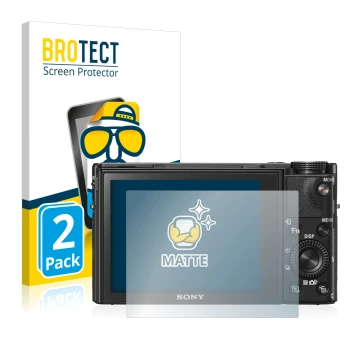 Vorderseite einer Produktverpackung mit dem Markenlogo BROTECT. Daneben ist das Gerät Sony Cyber-Shot DSC-RX100 VI mit dem zug