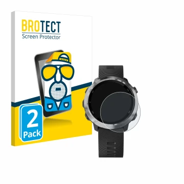 Vorderseite einer Produktverpackung mit dem Markenlogo BROTECT. Daneben ist das Gerät Garmin Forerunner 645 Music mit dem zuge