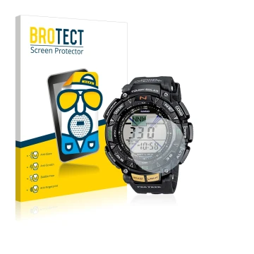 Vorderseite einer Produktverpackung mit dem Markenlogo BROTECT. Daneben ist das Gerät Casio Pro Trek PRG-240-1ER mit dem zugeh