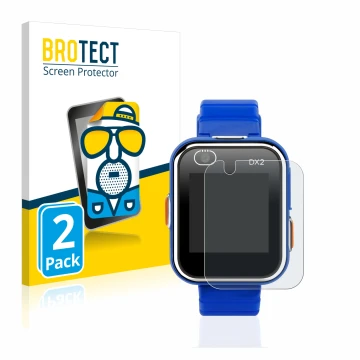 Vorderseite einer Produktverpackung mit dem Markenlogo BROTECT. Daneben ist das Gerät Vtech Kidizoom Smart Watch DX2 mit dem z