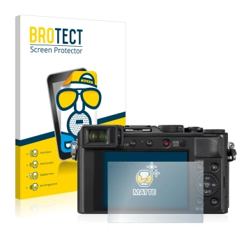 Vorderseite einer Produktverpackung mit dem Markenlogo BROTECT. Daneben ist das Gerät Panasonic Lumix DC-LX100 II mit dem zuge