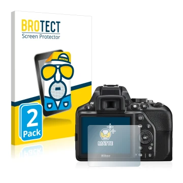 Vorderseite einer Produktverpackung mit dem Markenlogo BROTECT. Daneben ist das Gerät Nikon D3500 mit dem zugehörigen Displays