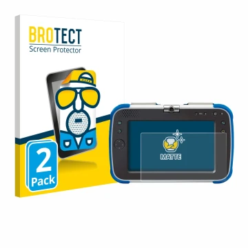 Vorderseite einer Produktverpackung mit dem Markenlogo BROTECT. Daneben ist das Gerät Vtech Storio Max XL 2.0 mit dem zugehöri