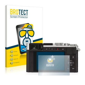 Vorderseite einer Produktverpackung mit dem Markenlogo BROTECT. Daneben ist das Gerät Leica D-Lux 7 mit dem zugehörigen Displa