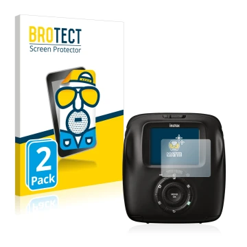 Vorderseite einer Produktverpackung mit dem Markenlogo BROTECT. Daneben ist das Gerät Fujifilm Instax Square SQ20 mit dem zuge