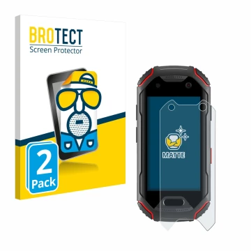 Vorderseite einer Produktverpackung mit dem Markenlogo BROTECT. Daneben ist das Gerät Unihertz Atom mit dem zugehörigen Displa
