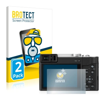 Vorderseite einer Produktverpackung mit dem Markenlogo BROTECT. Daneben ist das Gerät Panasonic Lumix DC-TZ96 mit dem zugehöri