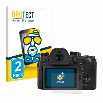 Vorderseite einer Produktverpackung mit dem Markenlogo BROTECT. Daneben ist das Gerät Panasonic Lumix DC-FZ1000 II mit dem zug