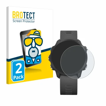 Vorderseite einer Produktverpackung mit dem Markenlogo BROTECT. Daneben ist das Gerät Garmin Forerunner 245 Music mit dem zuge