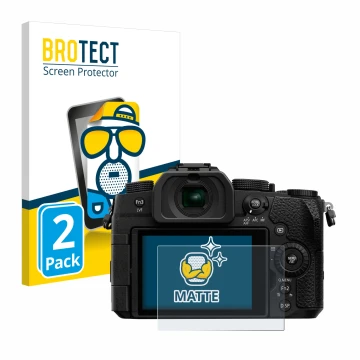 Vorderseite einer Produktverpackung mit dem Markenlogo BROTECT. Daneben ist das Gerät Panasonic Lumix DC-G91 mit dem zugehörig