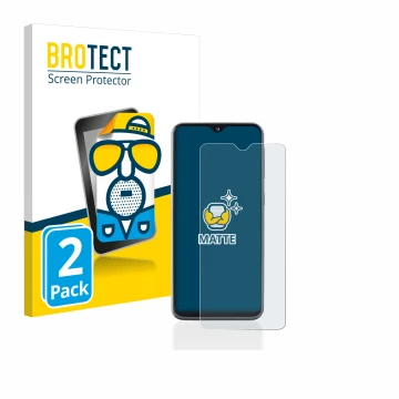 Vorderseite einer Produktverpackung mit dem Markenlogo BROTECT. Daneben ist das Gerät Samsung Galaxy A20e mit dem zugehörigen 