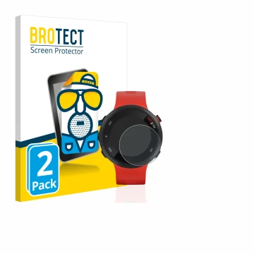 Vorderseite einer Produktverpackung mit dem Markenlogo BROTECT. Daneben ist das Gerät Garmin Forerunner 45 mit dem zugehörigen
