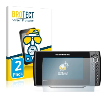 Vorderseite einer Produktverpackung mit dem Markenlogo BROTECT. Daneben ist das Gerät Humminbird Helix 9 G3N mit dem zugehörig