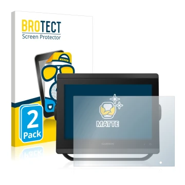 Vorderseite einer Produktverpackung mit dem Markenlogo BROTECT. Daneben ist das Gerät Garmin GPSMAP 8410xsv mit dem zugehörige