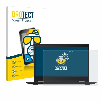 Vorderseite einer Produktverpackung mit dem Markenlogo BROTECT. Daneben ist das Gerät Lenovo ThinkPad X390 Yoga mit dem zugehö