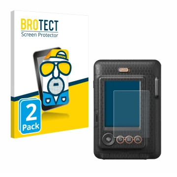 Vorderseite einer Produktverpackung mit dem Markenlogo BROTECT. Daneben ist das Gerät Fujifilm Instax Mini LiPlay mit dem zuge