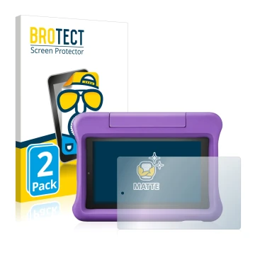 Vorderseite einer Produktverpackung mit dem Markenlogo BROTECT. Daneben ist das Gerät Amazon Fire 7 Kids Edition 2019 (9. Gen.