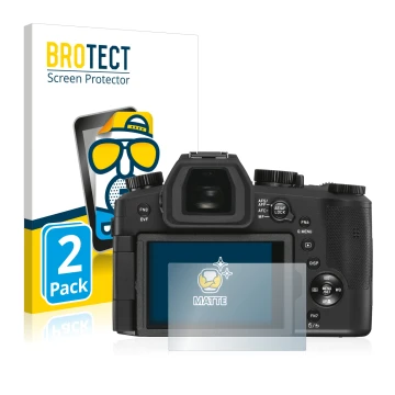 Vorderseite einer Produktverpackung mit dem Markenlogo BROTECT. Daneben ist das Gerät Leica V-LUX 5 mit dem zugehörigen Displa