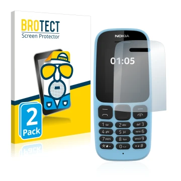 Vorderseite einer Produktverpackung mit dem Markenlogo BROTECT. Daneben ist das Gerät Nokia 105 2019 mit dem zugehörigen Displ