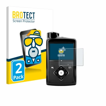 Vorderseite einer Produktverpackung mit dem Markenlogo BROTECT. Daneben ist das Gerät Medtronic Minimed 670G mit dem zugehörig