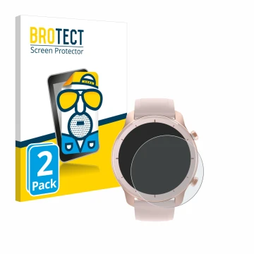 Vorderseite einer Produktverpackung mit dem Markenlogo BROTECT. Daneben ist das Gerät Huami Amazfit GTR (42 mm) mit dem zugehö