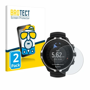 Vorderseite einer Produktverpackung mit dem Markenlogo BROTECT. Daneben ist das Gerät Suunto Spartan Sport Wrist HR Baro Steal
