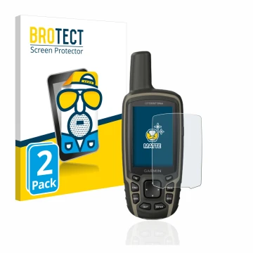 Vorderseite einer Produktverpackung mit dem Markenlogo BROTECT. Daneben ist das Gerät Garmin GPSMAP 64sx mit dem zugehörigen D