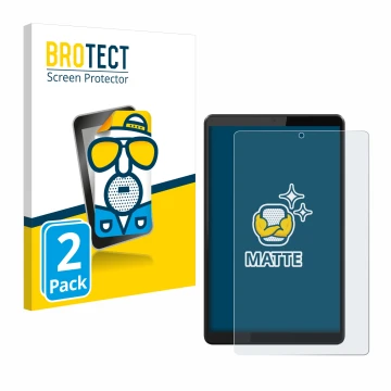 Vorderseite einer Produktverpackung mit dem Markenlogo BROTECT. Daneben ist das Gerät Lenovo Tab M8 mit dem zugehörigen Displa