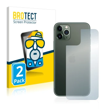 Vorderseite einer Produktverpackung mit dem Markenlogo BROTECT. Daneben ist das Gerät Apple iPhone 11 Pro (Rückseite) mit dem 