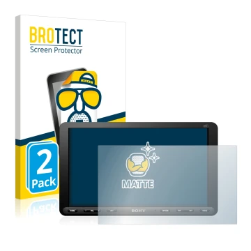 Vorderseite einer Produktverpackung mit dem Markenlogo BROTECT. Daneben ist das Gerät Sony XAV-AX8050D mit dem zugehörigen Dis