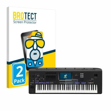 Vorderseite einer Produktverpackung mit dem Markenlogo BROTECT. Daneben ist das Gerät Yamaha Genos mit dem zugehörigen Display