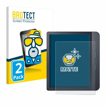 Vorderseite einer Produktverpackung mit dem Markenlogo BROTECT. Daneben ist das Gerät Kobo Libra H2O mit dem zugehörigen Displ