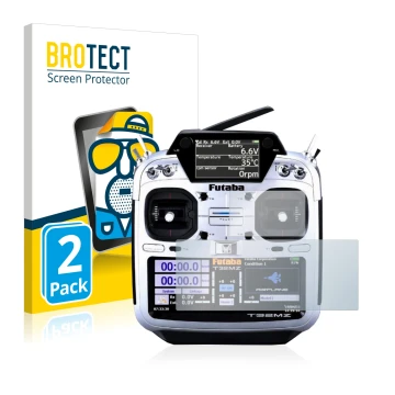 Vorderseite einer Produktverpackung mit dem Markenlogo BROTECT. Daneben ist das Gerät Robbe Futaba T32MZ mit dem zugehörigen D