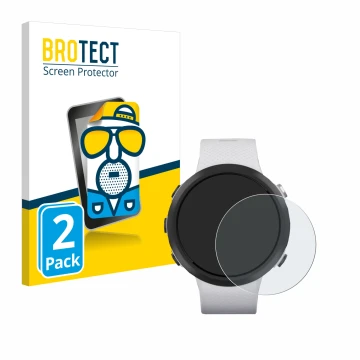 Vorderseite einer Produktverpackung mit dem Markenlogo BROTECT. Daneben ist das Gerät Garmin Swim 2 mit dem zugehörigen Displa