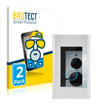 Vorderseite einer Produktverpackung mit dem Markenlogo BROTECT. Daneben ist das Gerät Ring Video Doorbell Elite mit dem zugehö