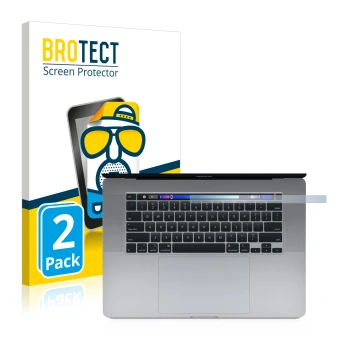 Vorderseite einer Produktverpackung mit dem Markenlogo BROTECT. Daneben ist das Gerät Apple MacBook Pro 16