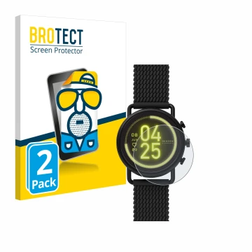 Vorderseite einer Produktverpackung mit dem Markenlogo BROTECT. Daneben ist das Gerät Skagen Smartwatch Falster 3 mit dem zuge