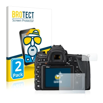 Vorderseite einer Produktverpackung mit dem Markenlogo BROTECT. Daneben ist das Gerät Nikon D780 mit dem zugehörigen Displaysc
