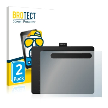 Vorderseite einer Produktverpackung mit dem Markenlogo BROTECT. Daneben ist das Gerät Wacom Intuos M mit dem zugehörigen Displ