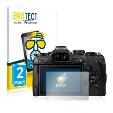 Vorderseite einer Produktverpackung mit dem Markenlogo BROTECT. Daneben ist das Gerät Olympus OM-D E-M1 Mark III mit dem zugeh