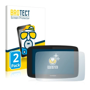 Vorderseite einer Produktverpackung mit dem Markenlogo BROTECT. Daneben ist das Gerät TomTom Go Professional 6200 mit dem zuge