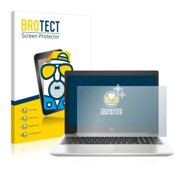 Vorderseite einer Produktverpackung mit dem Markenlogo BROTECT. Daneben ist das Gerät HP ProBook 450 G6 mit dem zugehörigen Di