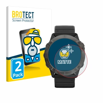 Vorderseite einer Produktverpackung mit dem Markenlogo BROTECT. Daneben ist das Gerät Garmin Fenix 6X Pro Solar mit dem zugehö
