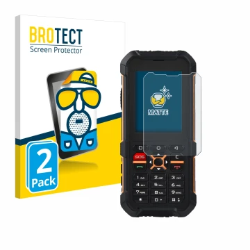 Vorderseite einer Produktverpackung mit dem Markenlogo BROTECT. Daneben ist das Gerät RugGear RG170 mit dem zugehörigen Displa