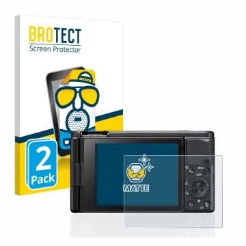 Vorderseite einer Produktverpackung mit dem Markenlogo BROTECT. Daneben ist das Gerät Sony ZV-1 mit dem zugehörigen Displaysch