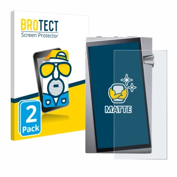 Vorderseite einer Produktverpackung mit dem Markenlogo BROTECT. Daneben ist das Gerät Astell&Kern A&norma SR25 mit dem zugehör